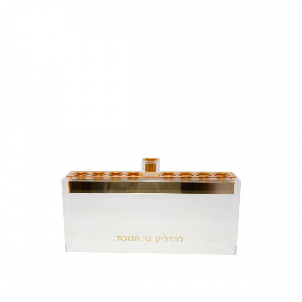 AULICA - Wholesale Menorah - Rectangular menorah in transparent and golden acrylic1