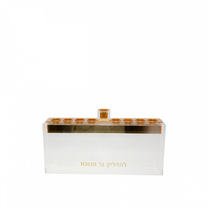 AULICA - Wholesale Menorah - Rectangular menorah in transparent and golden acrylic1