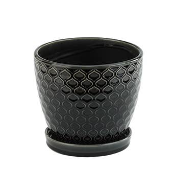 Napco - Wholesale Plant Pot - 6in Black Laser Planter Pot w/ Saucer Item # 129340