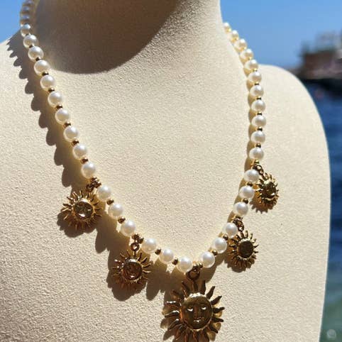HoopLa - Wholesale Pendant/charm necklace - Sea & Sun Charm Collection- Faux Pearl & Sun Charms1