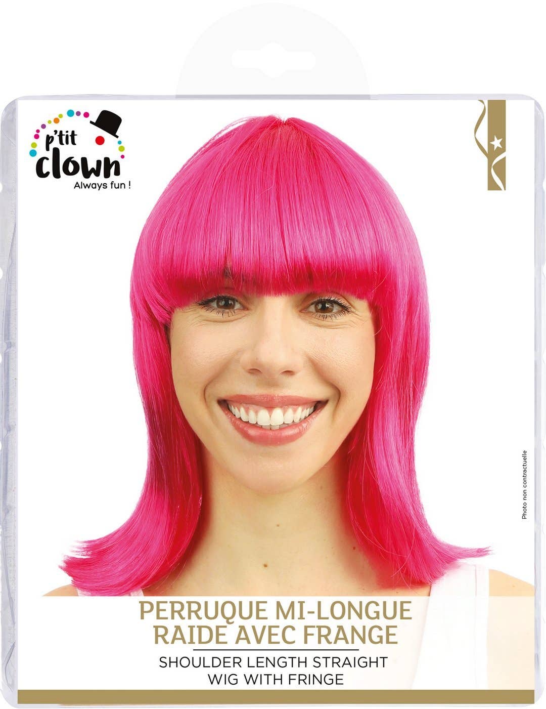 P'tit Clown - Wholesale Costume - Unisex - Medium-Length Straight Wig With Bangs - Pink