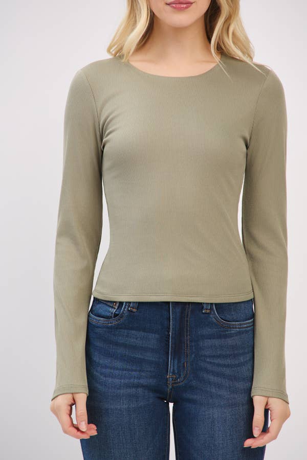Heart & Hips - Wholesale Knit Top - Women's - RT56762L - FRONT DOUBLE LAYERED CREW NK LONG SLV TOP18