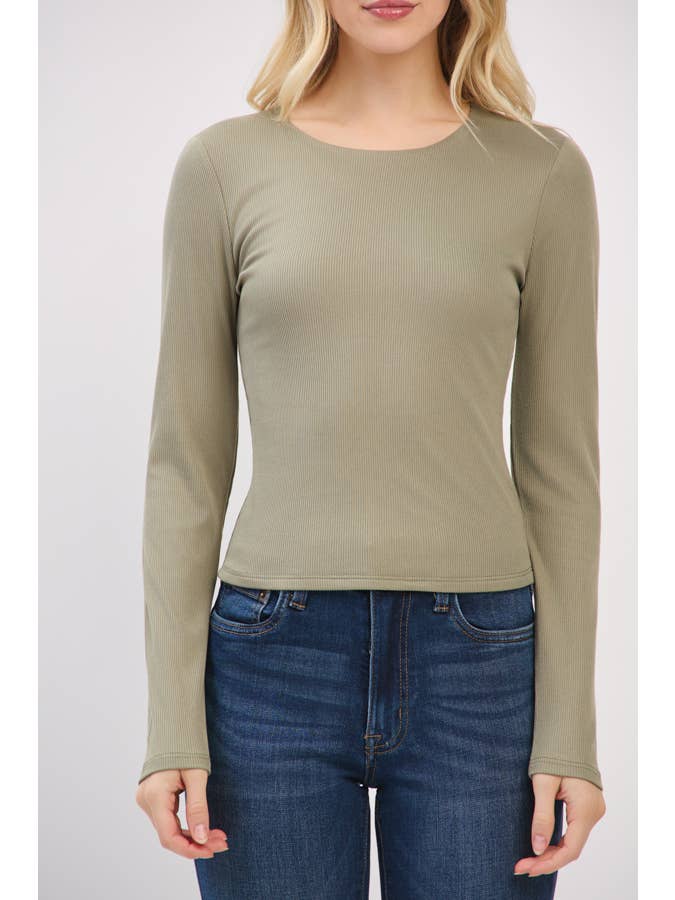 Heart & Hips - Wholesale Knit Top - Women's - RT56762L - FRONT DOUBLE LAYERED CREW NK LONG SLV TOP18