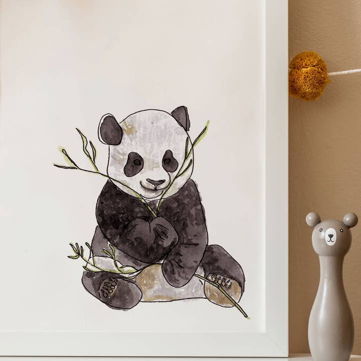 Panda hand-made watercolour painting print A4 for wholesale by feather.ink