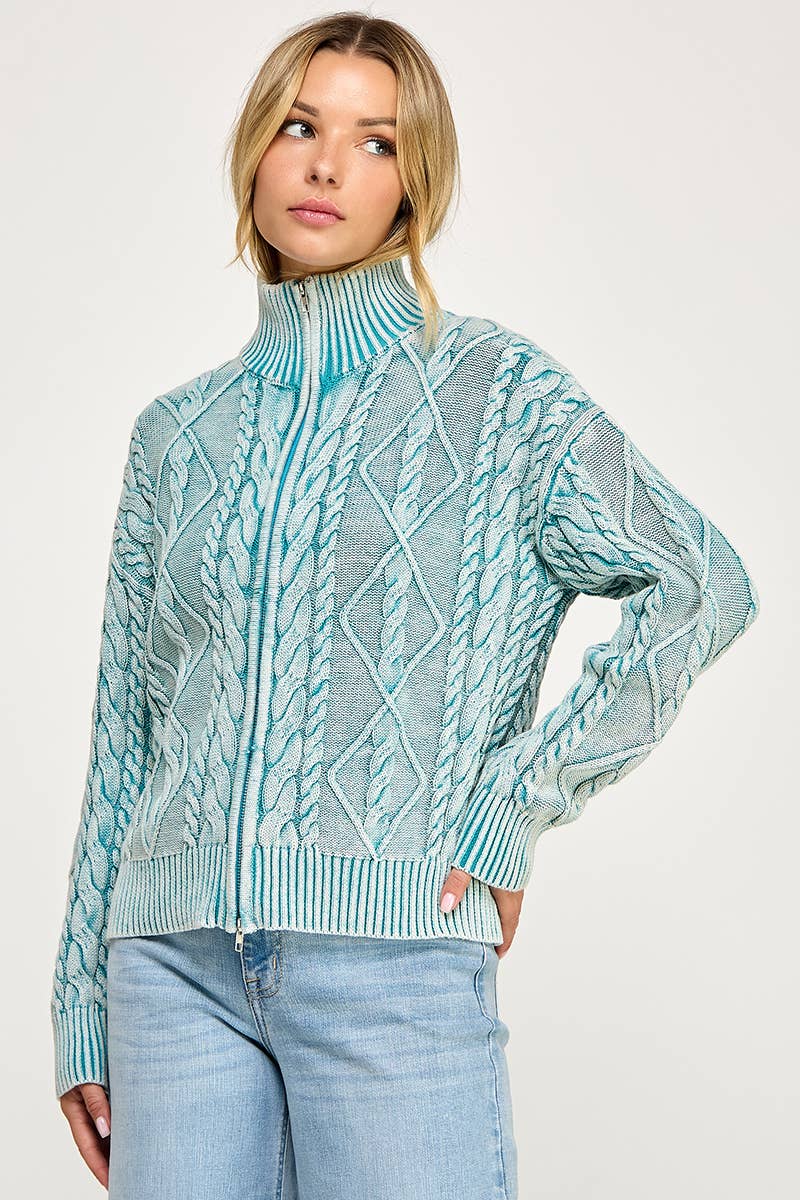 Promise LA - Wholesale Knit Sweater - Women's - Vintage vibe washed two way zip-up sweater2