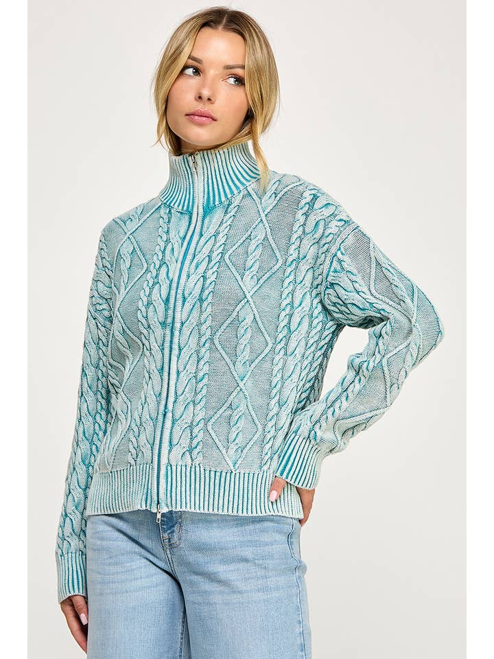Promise LA - Wholesale Knit Sweater - Women's - Vintage vibe washed two way zip-up sweater2