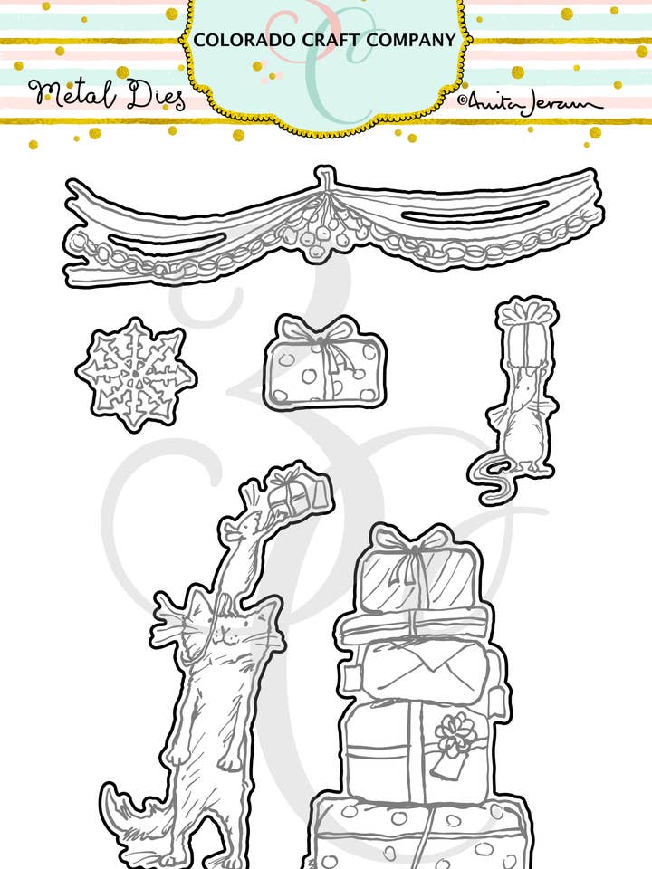 AJ743-D Anita Jeram~But First Presents Dies for wholesale by Colorado Craft Company