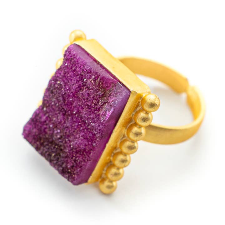 Mara Blak - Hidden Gems - Wholesale Cocktail/statement ring - Ring, 22k Gold Plate Magenta Drusy Statement - Nema0