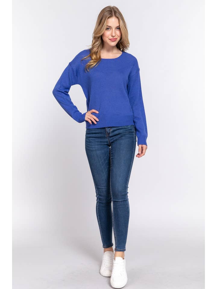 Active Basic | Active USA - Wholesale Knit Sweater - Women's - Long Slv Round Neck Waffle Detail Sweater