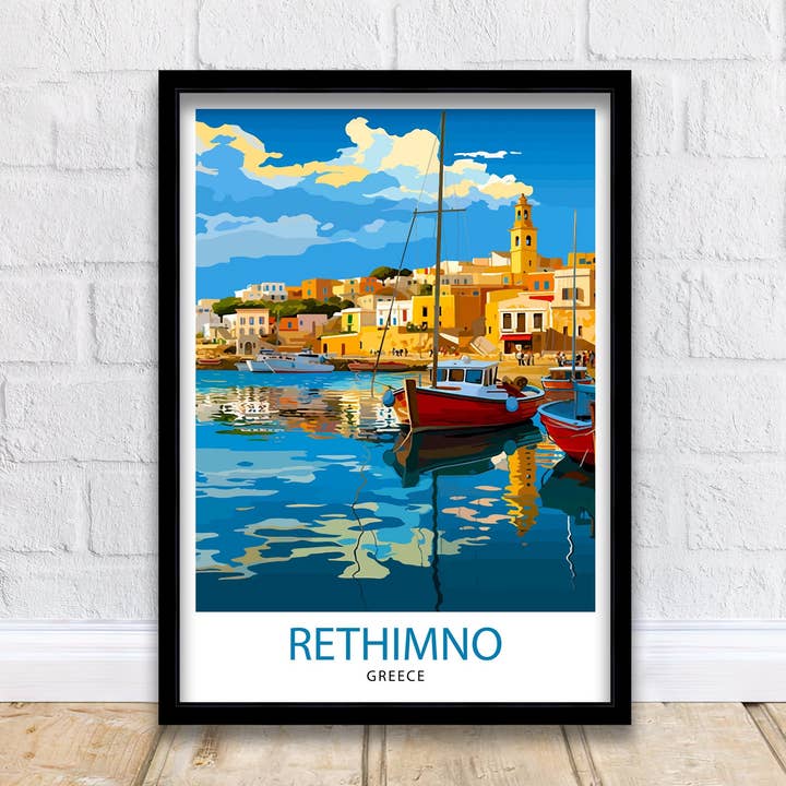 Rethymno Crete Poster Greek Island Art Venetian Harbor Poster Mediterranean Landscape for wholesale by InkNPrintz