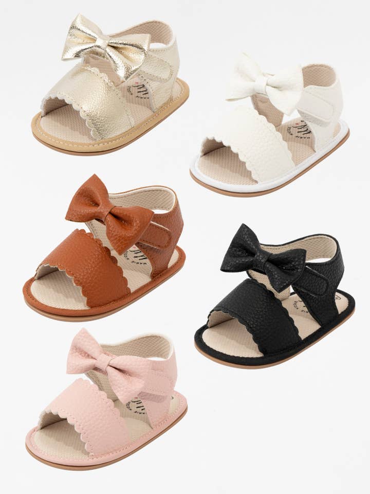 Scalloped Bows Baby Sandals for wholesale by Marie Nicole Clothing