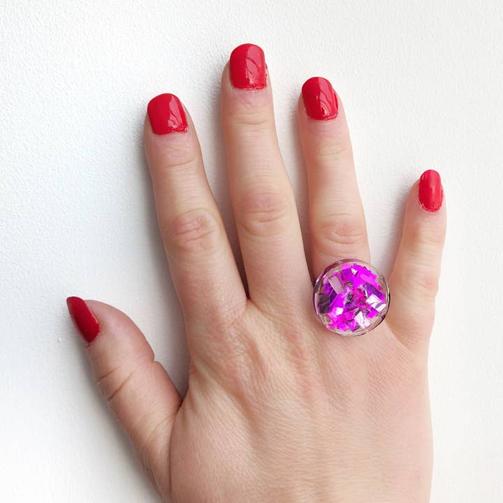 All The Discos - Wholesale Cocktail/Statement Ring - Tinsel Confetti Rings6