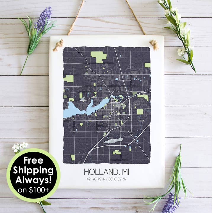 Holland Michigan Map Art Tile - Ceramic Tile Art for wholesale by Sparks House Co.