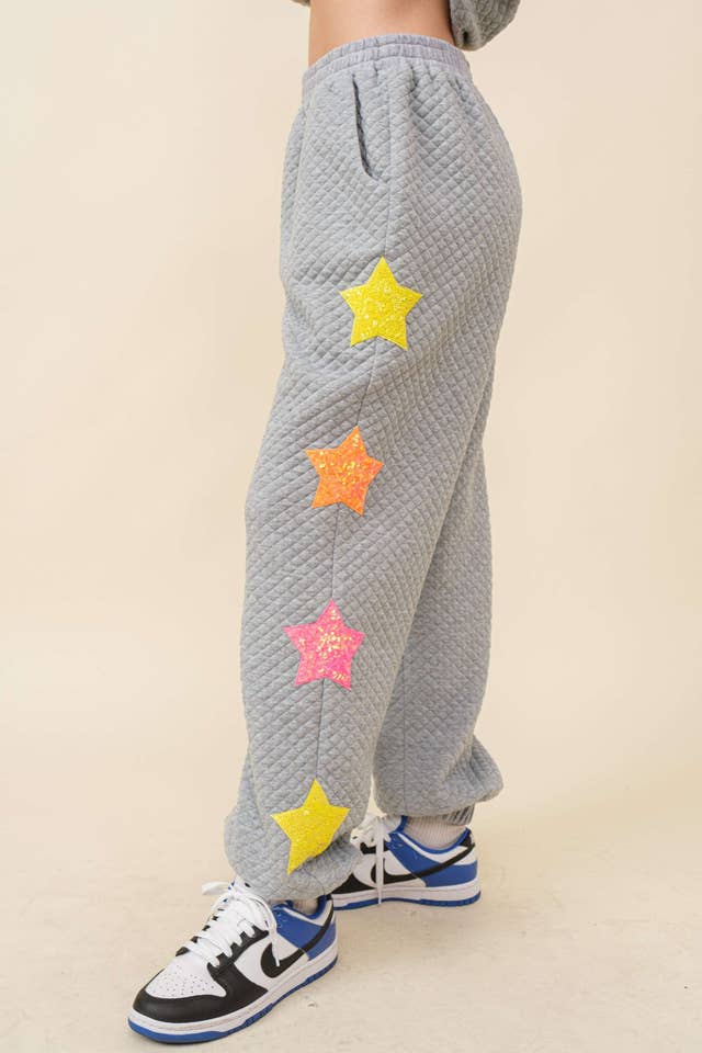 Main Strip - Wholesale Lounge Sweatpants/Joggers - Women's - Multi Sequin Star Quilted Jogger