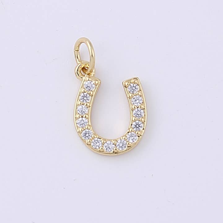 Beads Creation - Wholesale Individual Charm/Pendant - Gold Filled Horseshoe Charm Pendant CZ Micro Pave, CP1314