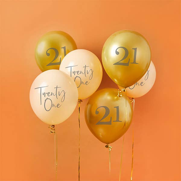 Hootyballoo by Club Green - Wholesale Balloon - Gold & Nude 'Twenty One' Latex 12" Balloons 6 Pack1