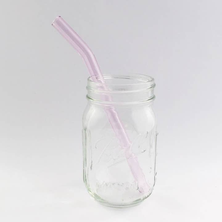 8" Pink Sapphire Barely Bent Smoothie Glass Straw for wholesale by Strawesome
