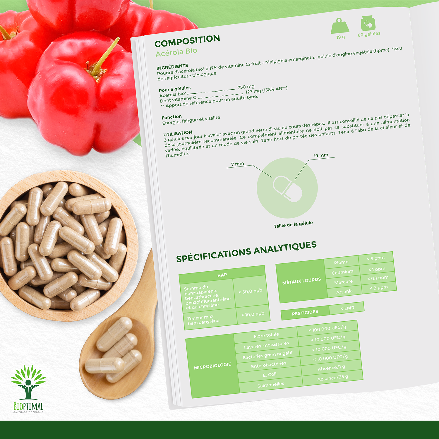 Bioptimal - Vendita all'ingrosso Vitamine/integratori orali - Acerola biologica - Integratore alimentare in capsule5