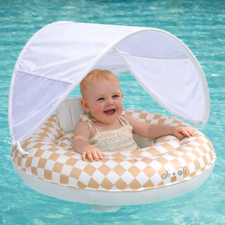 Ali+Oli - Wholesale Inflatables - Ali+Oli Baby Swim Seat with Sun Canopy (Tan Checkers)1