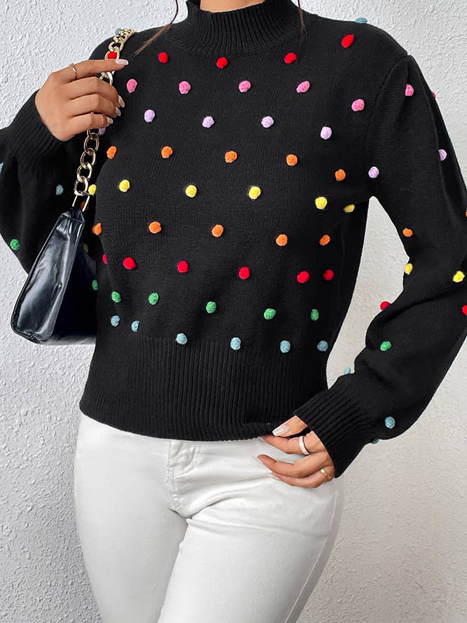 UNISHE - Wholesale Knit Sweater - Women's - Colorful Pom Knit Puff Sweater MY00696