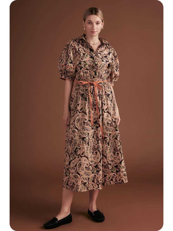 Black Multi Posh Paisley Printed Contrast Binding Top for wholesale on Faire5