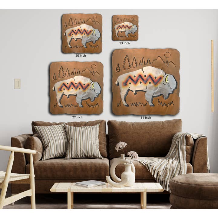 Crooks Designs - Wholesale Wall Accent - Bison Metal Art, Buffalo Cutout, Sunset Swirl Finish