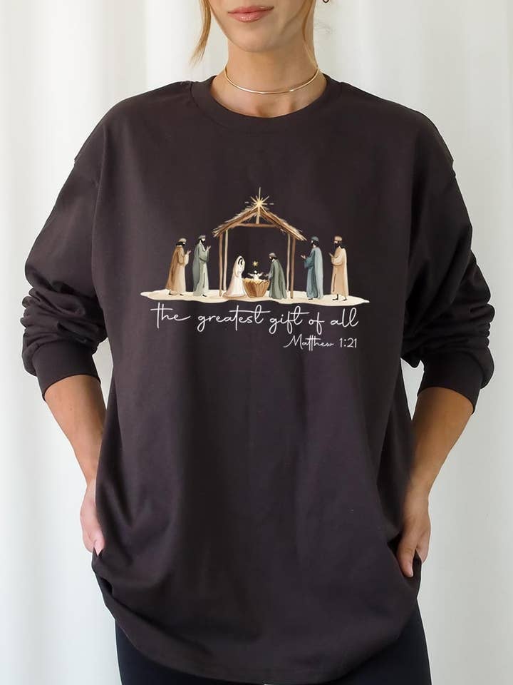 Nativity Gift Graphic Long Sleeve Tee for wholesale by COLORBEAR