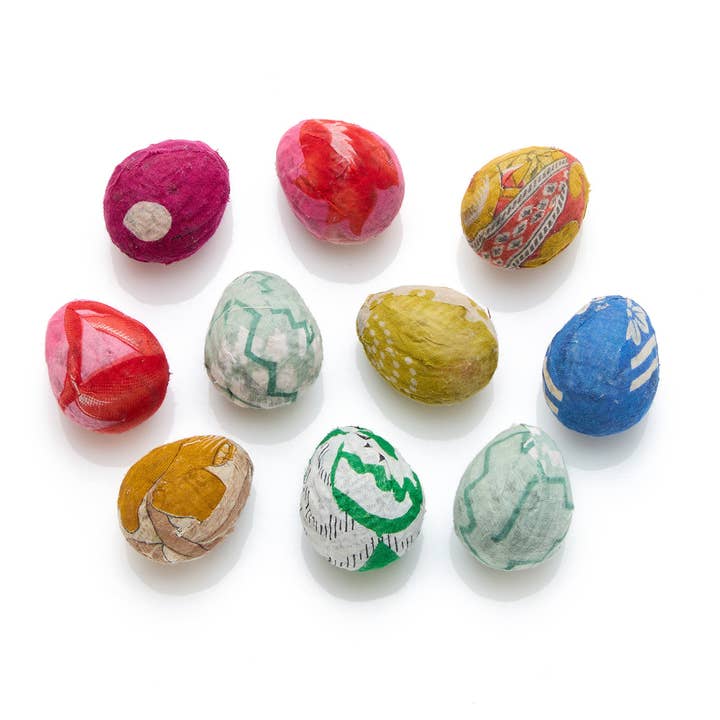 SERRV International - Wholesale Decorative Tabletop Object - Upcycled Sari Remnant Easter Eggs - Set of 10