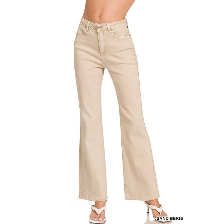 Apolline - Wholesale Jeans - Women's - ACID WASHED FRAYED CUTOFF HEM STRAIGHT WIDE PANTS11