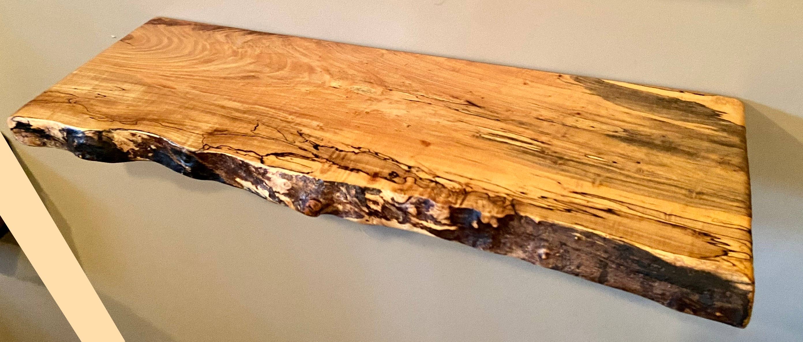 Steel Oak - Wholesale Wall Mounted Shelf - Live Edge Spalted Maple, Ambrosia Maple Wood Floating Shelf6