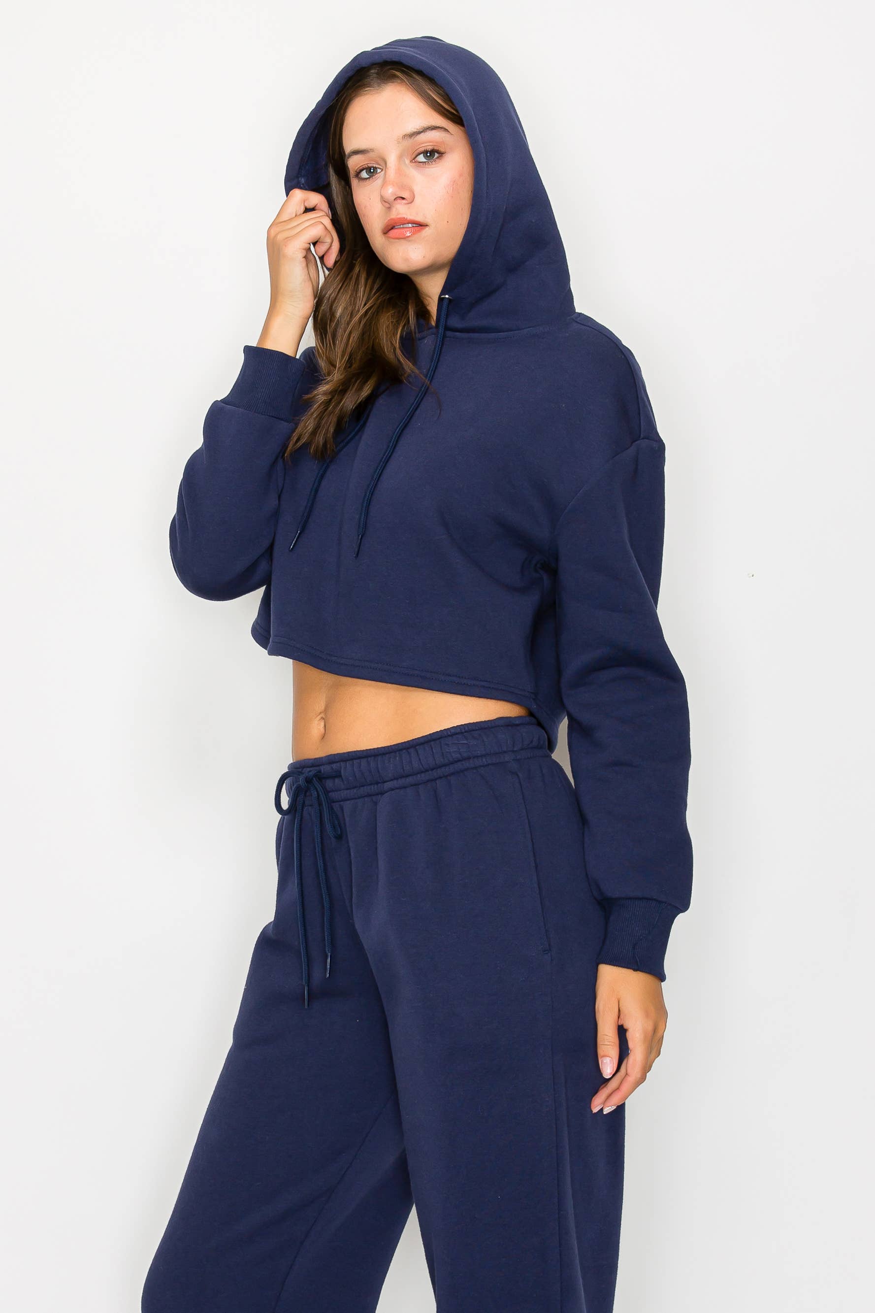 Color 5 - Wholesale Hoodie - Women's - Solid color fleece lined crop pull over hoodie jacket 17