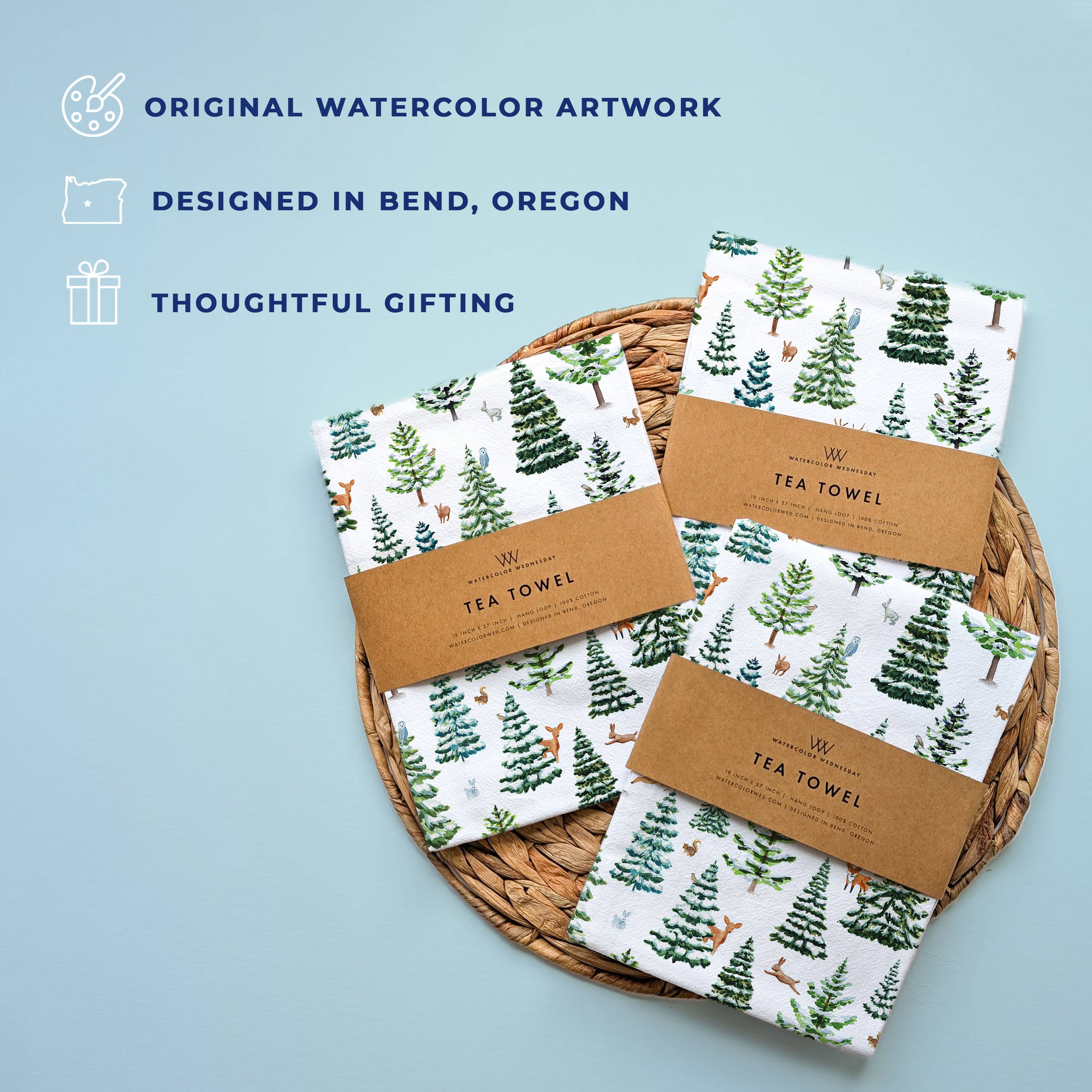 Watercolor Wednesday - Wholesale Tea Towel - Woodland Tea Towel | Snowy Winter Forest for Kitchen3