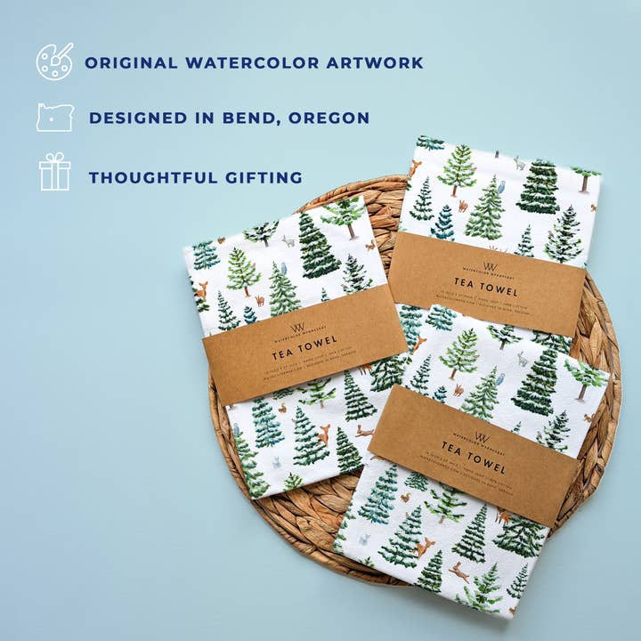 Watercolor Wednesday - Vendita all'ingrosso Strofinacci - Strofinaccio da Cucina Woodland | Foresta Innevata Invernale per le Feste3