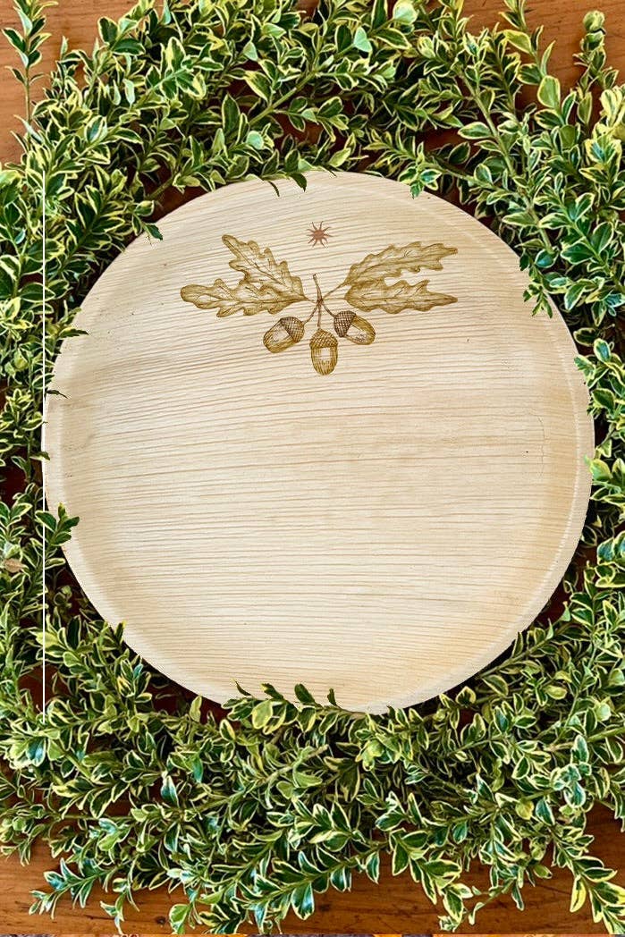 maaterra - Wholesale Disposable Plate - Compostable Palm Leaf Plates - Acorns, 6-12"2