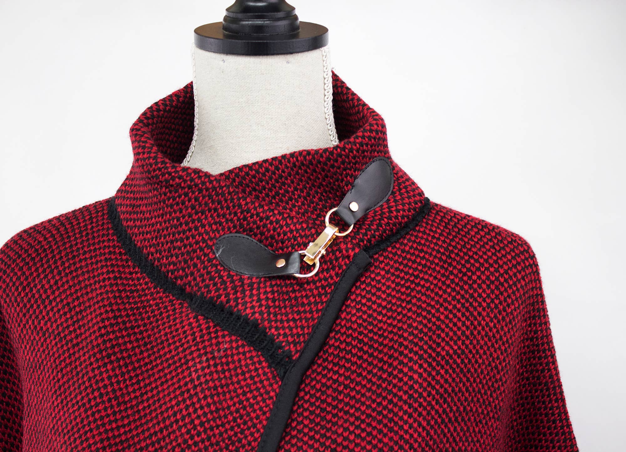 Fennco Styles - Wholesale Poncho - Women's - Knit Buckle Poncho Cape Cardigan1