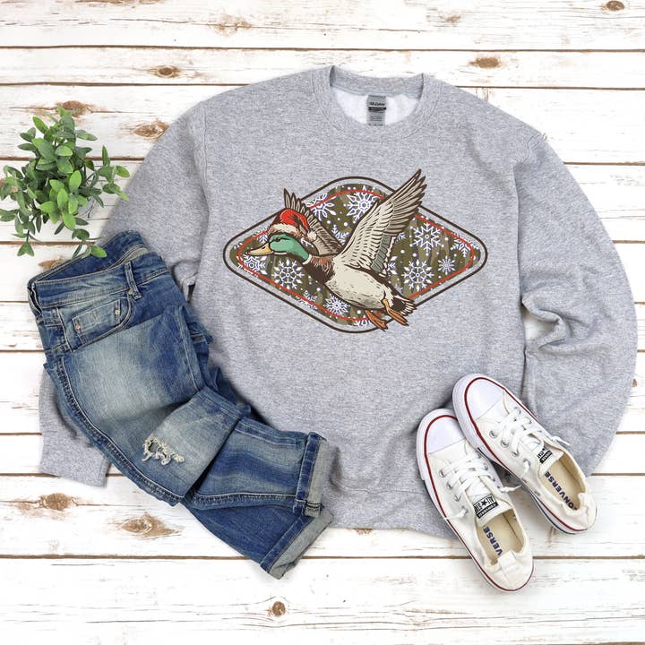 Flying Duck | Camo | Hunt | Christmas | Sweatshirt for wholesale by The American Honey