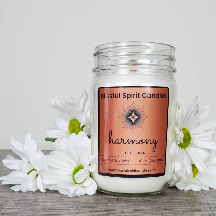 Blissful Spirit Candles - Wholesale Jar/Filled Candle - Harmony - Coconut Soy Wax, Wooden Wick with Genuine Crystals3
