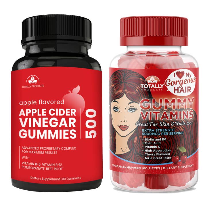 Totally Products Apple Cider Vinegar Gummies plus Gummy Vitamins Combo Pack for wholesale by Totally Products