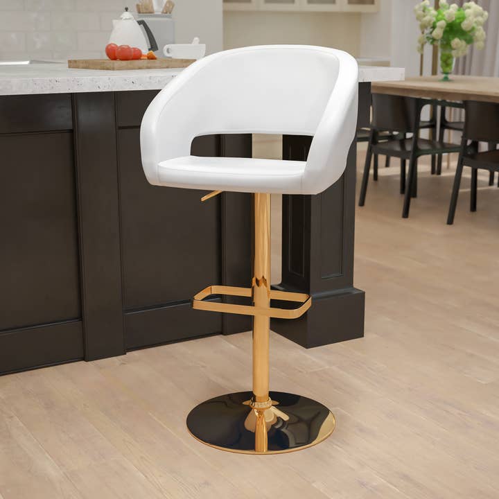 White Vinyl Barstool - Gold Base for wholesale on Faire0