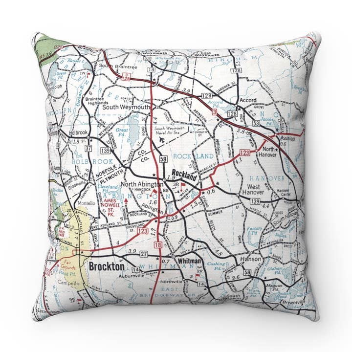 Rockland Massachusetts Map Pillow – 18" Square Throw Pillow for wholesale by Daisy Mae Designs