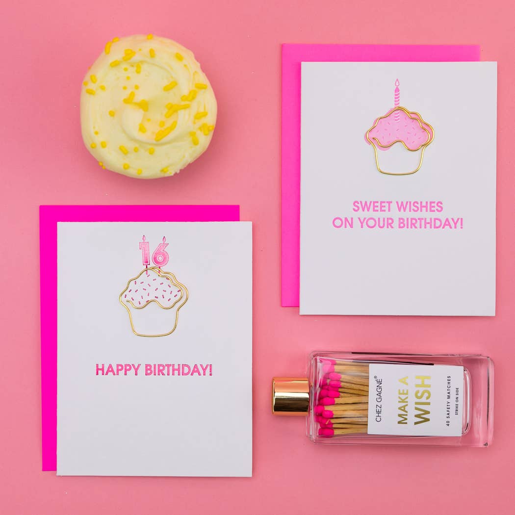 Chez Gagné - Wholesale Everyday Greeting Card - Sweet Wishes On Your Birthday - Birthday - Cupcake Paperclip Card3
