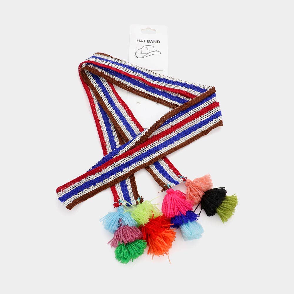 Sensibling Corp. – wholesale Hat accessory – Women's – Striped Crochet Tassel Tip Hat Band0
