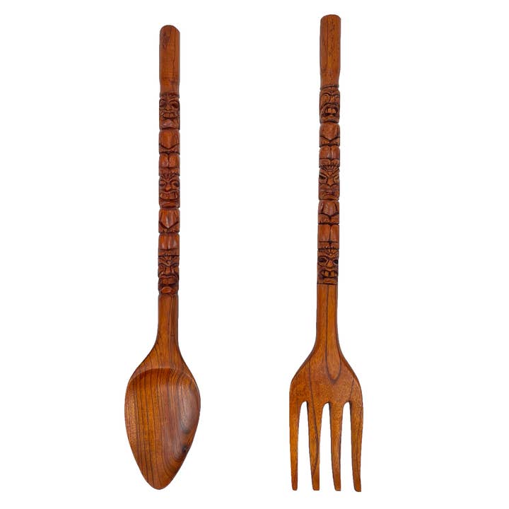 Triple Tiki Carved Spoon & Fork Set - 30" for wholesale by Zeckos