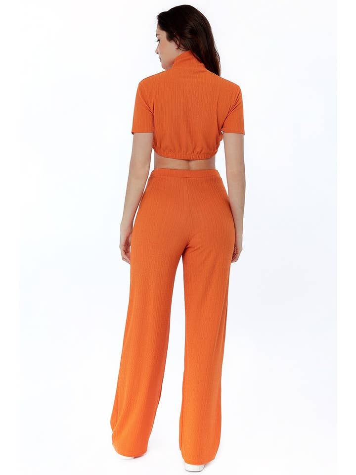 AVINCI – wholesale Top & pants set (NOT Loungewear) – Women's – Wide-Leg Trousers Co-Ord Set High Neck Short Sleeve T-Shirt2