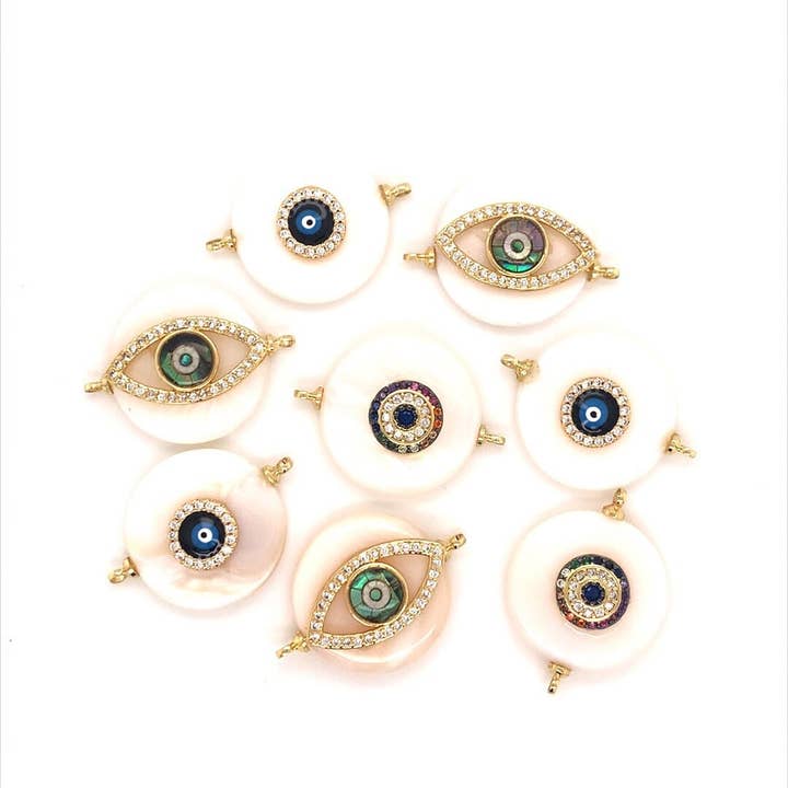 The Bead Bazaar - Wholesale Individual Charm/Pendant - Evil Eye Connector, White Pearl Eye Connector, Lucky Eye Charm, Evil Eye Jewelry, Evil Eye Bead, Evil Eye Accent Beads, Wholesale Evil Eye Beads0