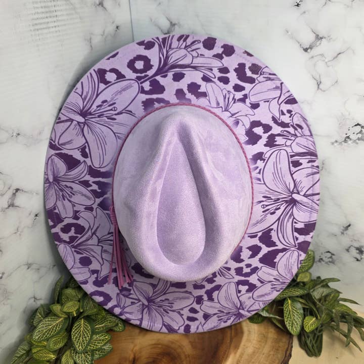 Leopard & Lilies Vegan Suede Fedora Hat, Country Western for wholesale by The Kustom Edge