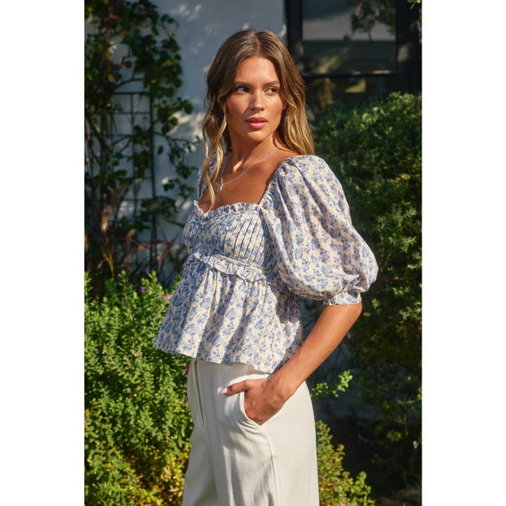 PARISIAN BLOOM South France Babydoll Puff Sleeve Top for wholesale on Faire