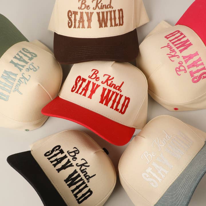 Fashion City - Wholesale Trucker Hat - Unisex - Be Kind Stay Wild Lettering Embroidery Trucker Hat23