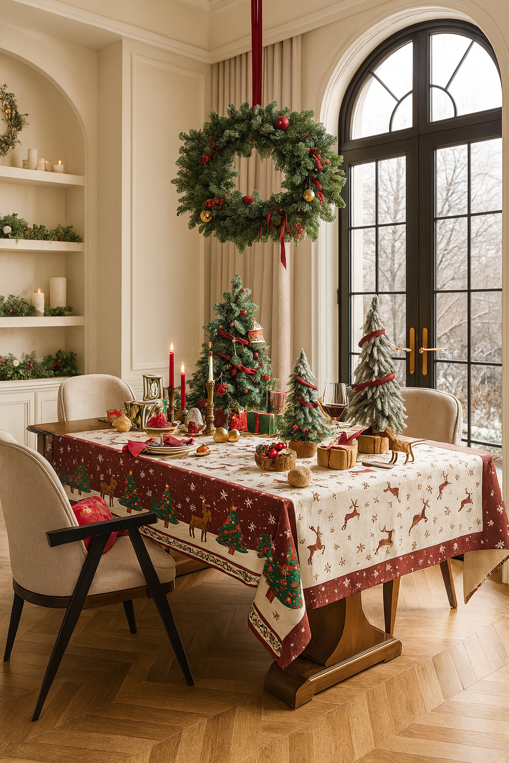 Fennco Styles - Wholesale Tablecloth - Christmas Trees and Deer Holiday Tablecloth 3