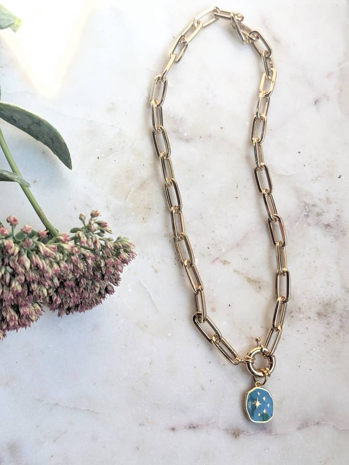 Jewelry Chunky Chain Enamel Charm Toggle Necklace for wholesale by Dynamo